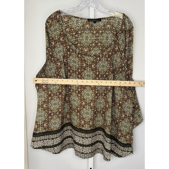 HeartSoul Plus 2X Boho Blouse Bell Sleeve Lace Trim Multicolor Tunic Top - Picture 4 of 8